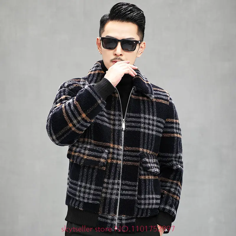 

Winter Jacket Men Wool Real Fur Coat Male Autumn Coats Mens Clothes Plaid Sheep Shearing Jackets Ropa Hombre A32