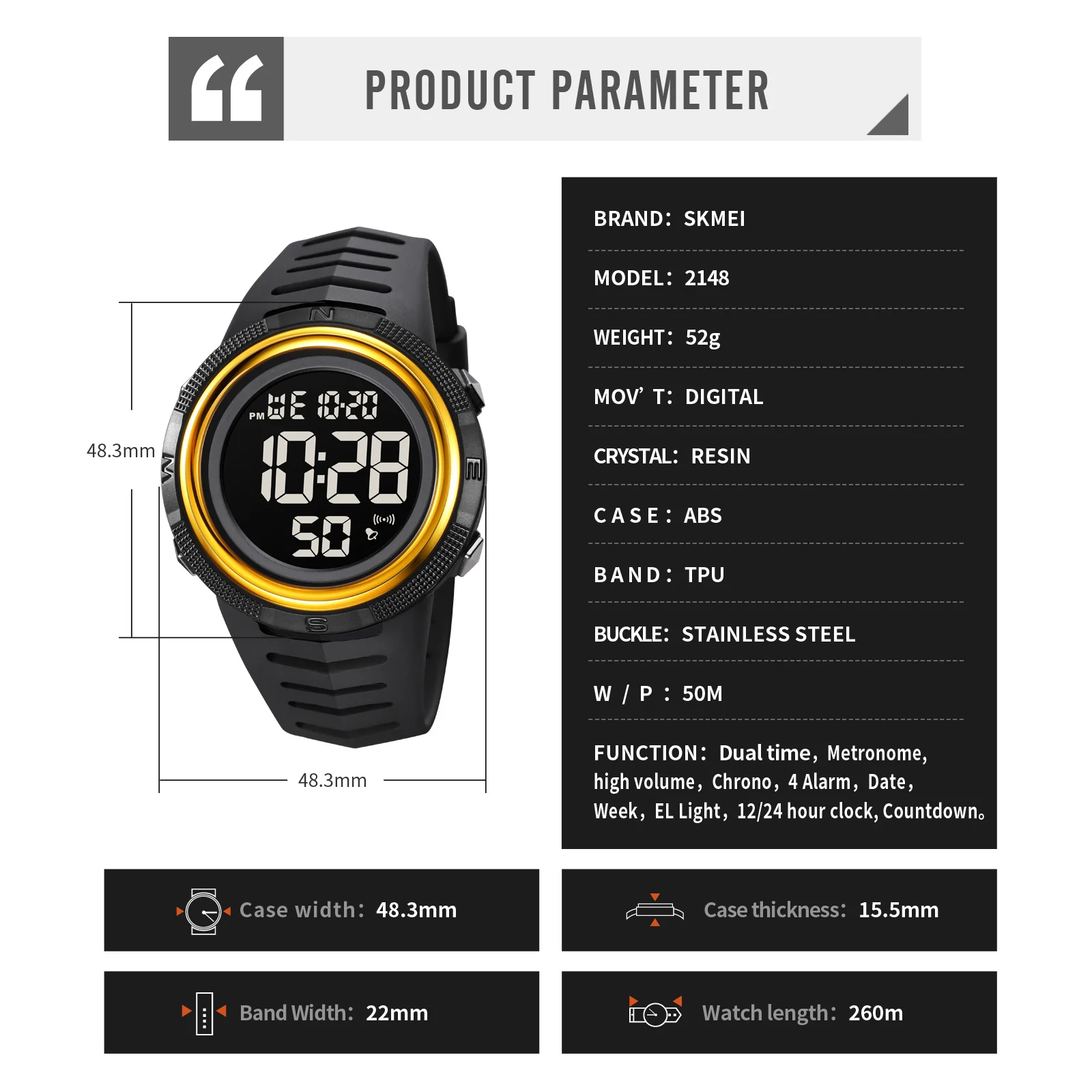 SKMEI Sport Waterproof LED Digital Wristwatch For Men 2Time Stopwatch Alarm Date LED Electronic Men's Watches Fashion Male Clock