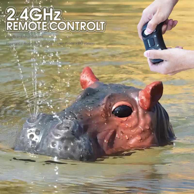 

Rc Boat 2.4G Remote-controlled Simulated Animals Hippopotamus Boat Toy with Spray Water Function Swimming Pool Summer Toys Gift