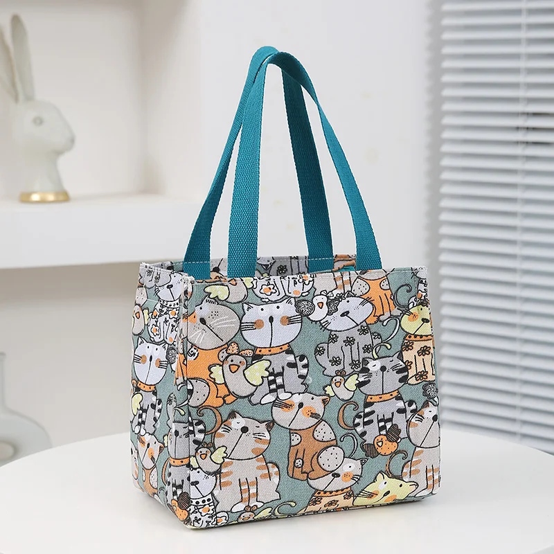 Cute Cartoon Print Lunch Bag Insulated Large Capacity Bento Bag Thermal Cooler Handbag For School Work Travel & Picnic