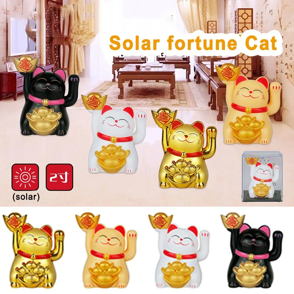 Neko Hand Decor Welcome Cat Powered Waving Maneki Lucky Figurine Fortune Home Beckoning Solar Chinese For