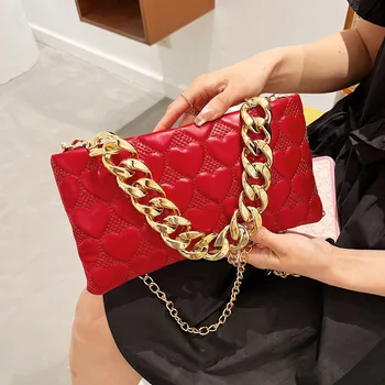 Chain Bags for Women 2022 New Heart Pattern Purses and Handbags Fashion Leather Shoulder Bag Woman Luxury Small Messenger Bag 2