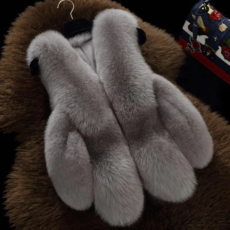 Women's Faux Fox Fur Coat, Thick Warm Casual Waistcoat, Slim Short Outwear, Monochromatic Fashion Outwear, Winter, New, 2024