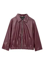 HH Wine Red Faux Leather Jakcet Fashion Outerwear Thicken Zipper Lapel Pu Coats Autumn Winter Streetwear Ladies Tops Women - Image 2