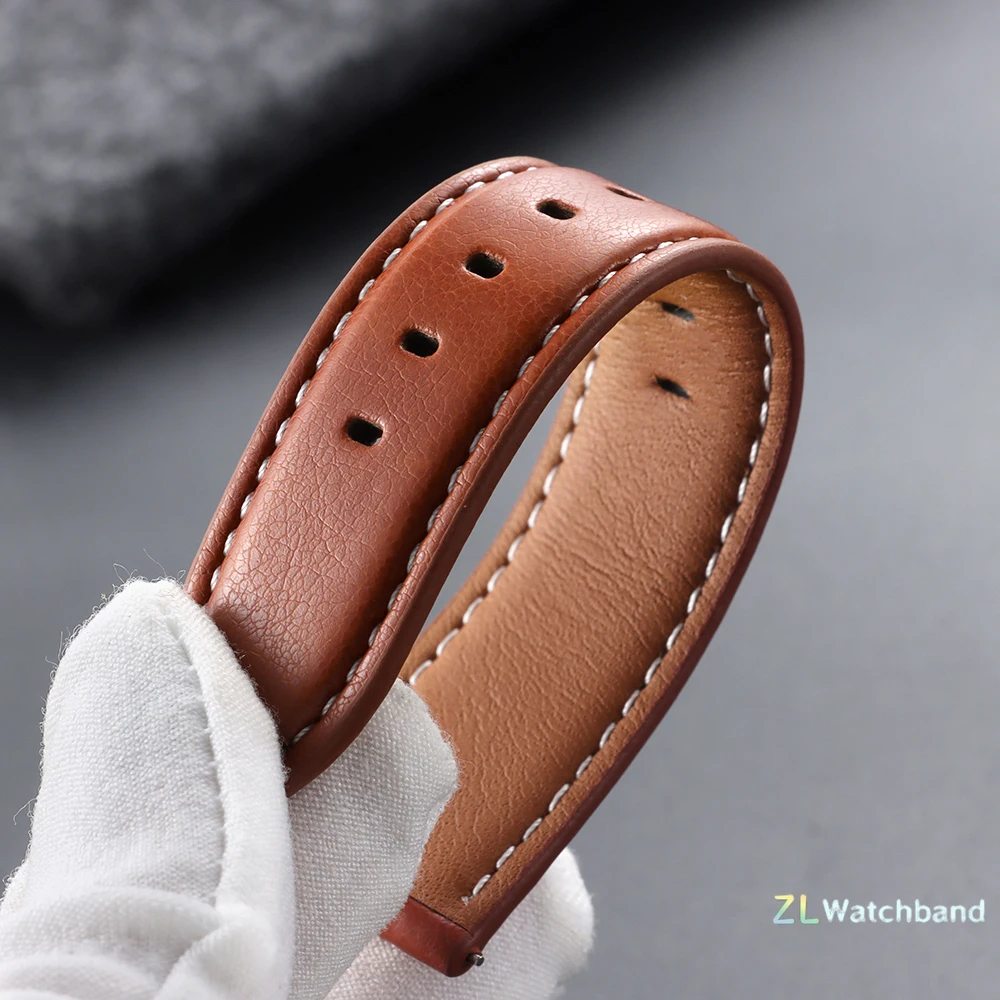 Quick Release Retro Brown Blue Leather Watch Band Strap