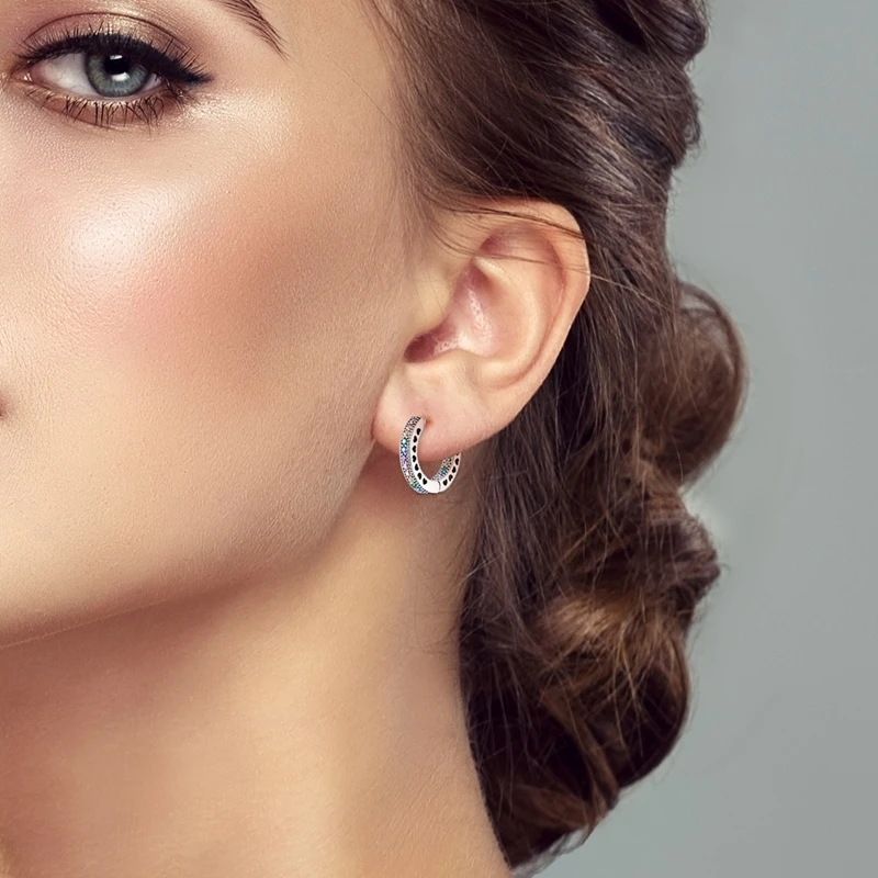 New in 925 Silver 3 colors Pave Round Shape Series Hoops
