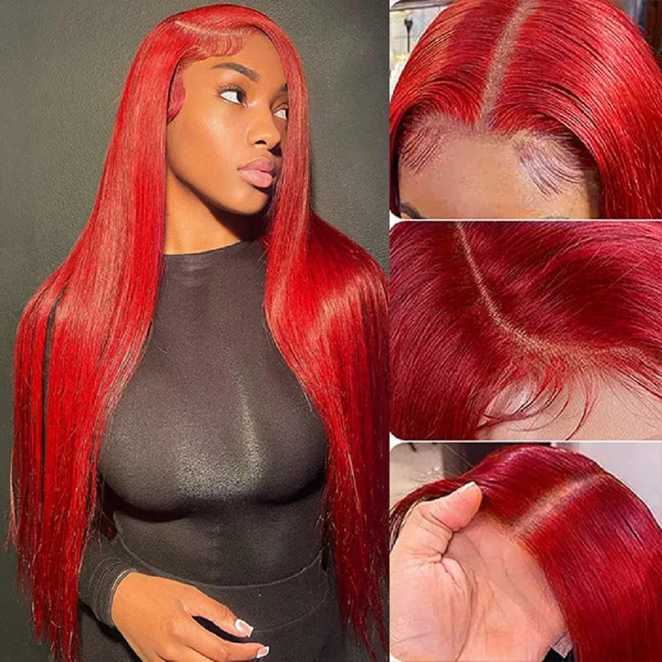Hot Red 13x6 Hd Lace Frontal Human Hair Wigs Preplucked Burgundy Colored Wigs Human Hair Brazilian 13x4 Lace Front Red Wig 3