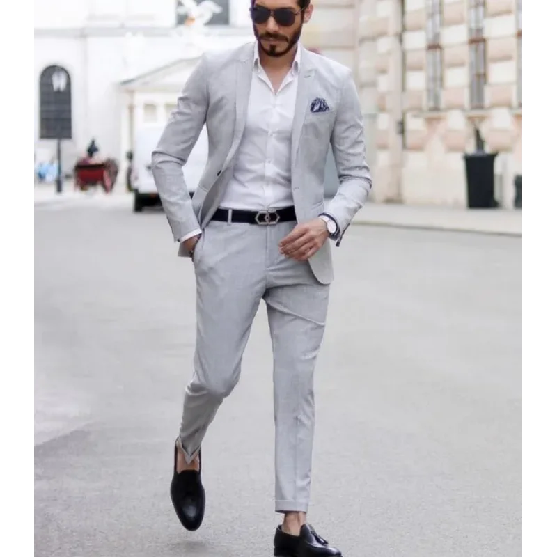 Costume Homme 2024 Fashion Men Wedding Suits Groom Tuxedos 2 Pieces (Jacket +Pants) Business Blazers Slim Fit Plus Size 5