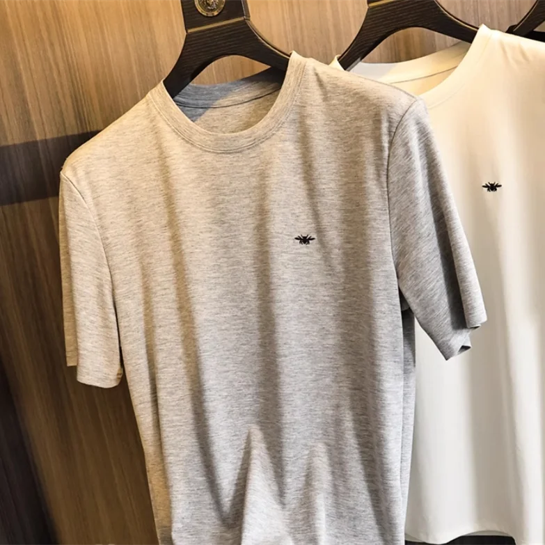 Summer T-shirt pattern printing casual versatile top solid color round neck short-sleeved