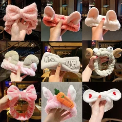 Wash Face Hair Holder bands Soft Warm Coral Fleece Bow Animal Ears Headband for Women Girls Turban Fashion Accessories