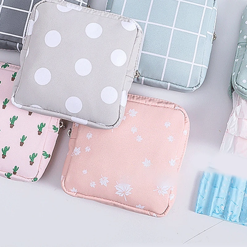 

Korean Style Sanitary Napkin Bag Cotton Travel Makeup Bag Zipper Coin Purse Sundries Small Change Portable Storage Supplies 1pc