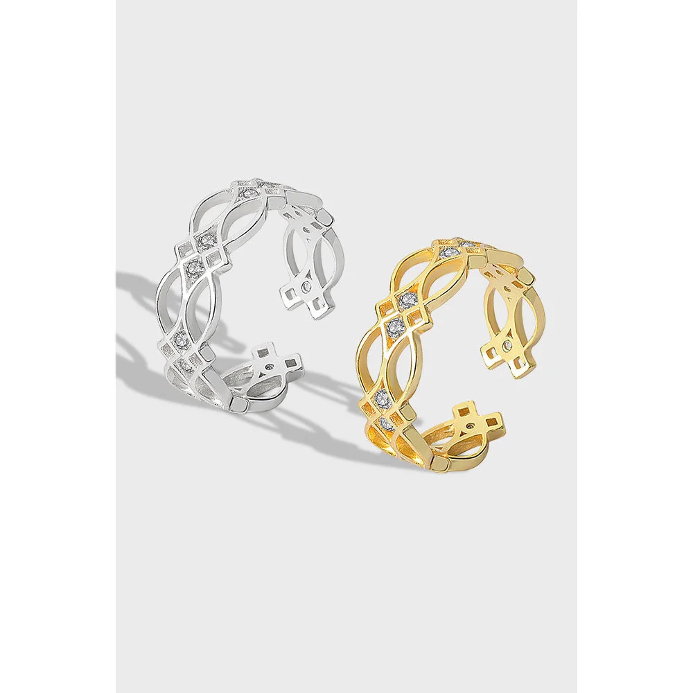 

S925 Sterling Silver Ring female fashion hollow pattern FILIGREE FLOWER personalized index finger tail ring jewelry