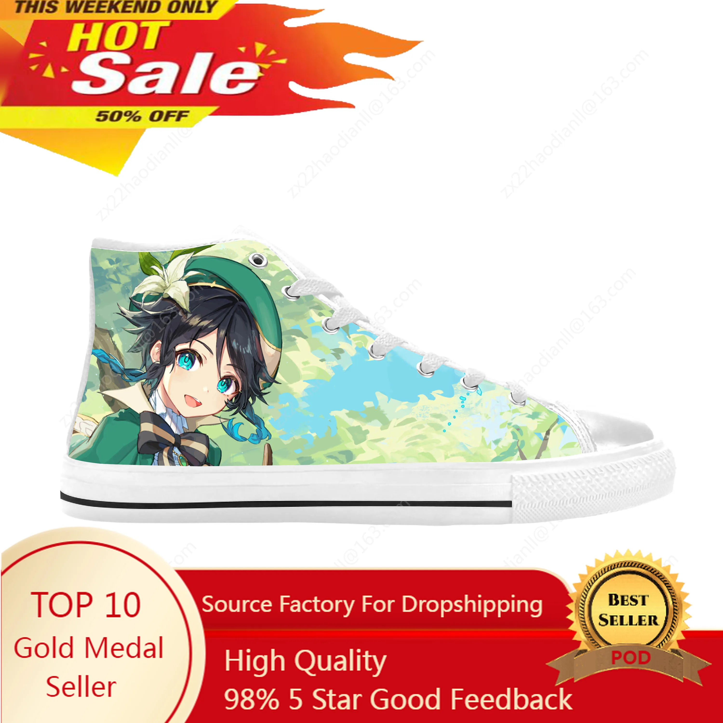 

Anime Manga Cartoon Genshin Impact Venti Barbatos Casual Cloth Shoes High Top Comfortable Breathable 3D Print Men Women Sneakers