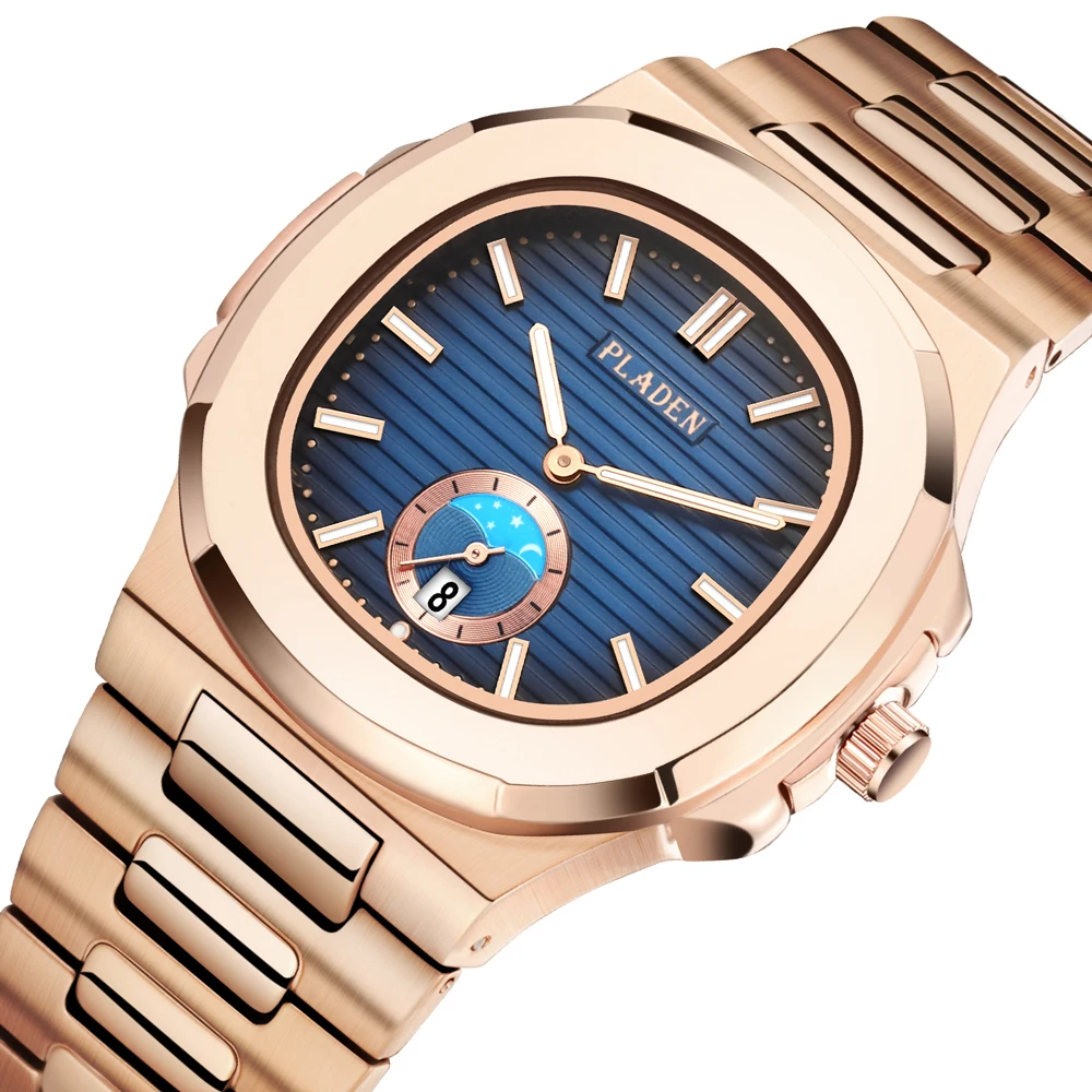 PLADEN Men's Quartz Watch Stylish Business Wristwatches Stainless Steel Calendar Waterproof Watches For Male High Quality New 2