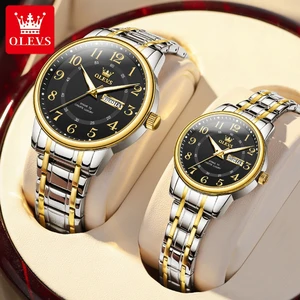 OLEVS 2891 Couple Watch for Men Women Dual Calendar Couple Pair Watch  Elegant Original Quartz Love's Wristwatch Set Gift