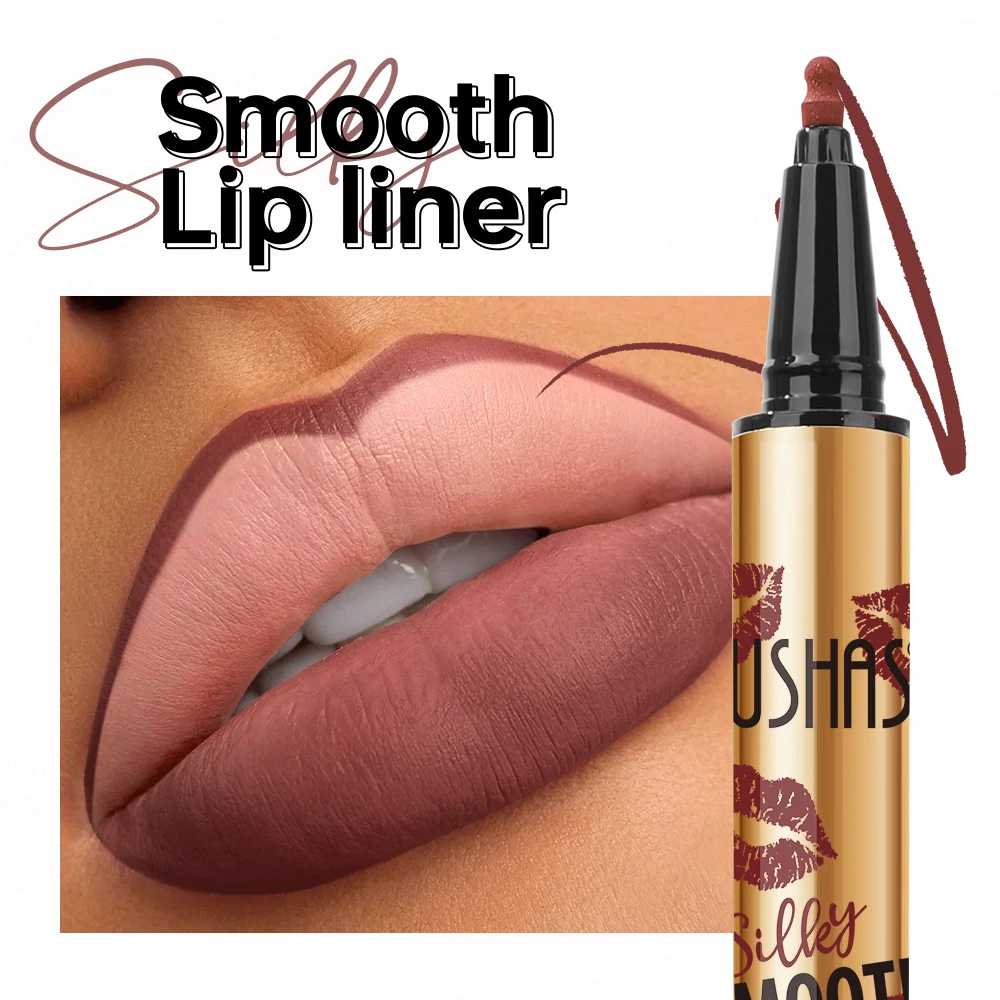 USHAS 12-color matte long-lasting lip liner waterproof sweatproof easy to color long-lasting non-stick cup lipstick pencil