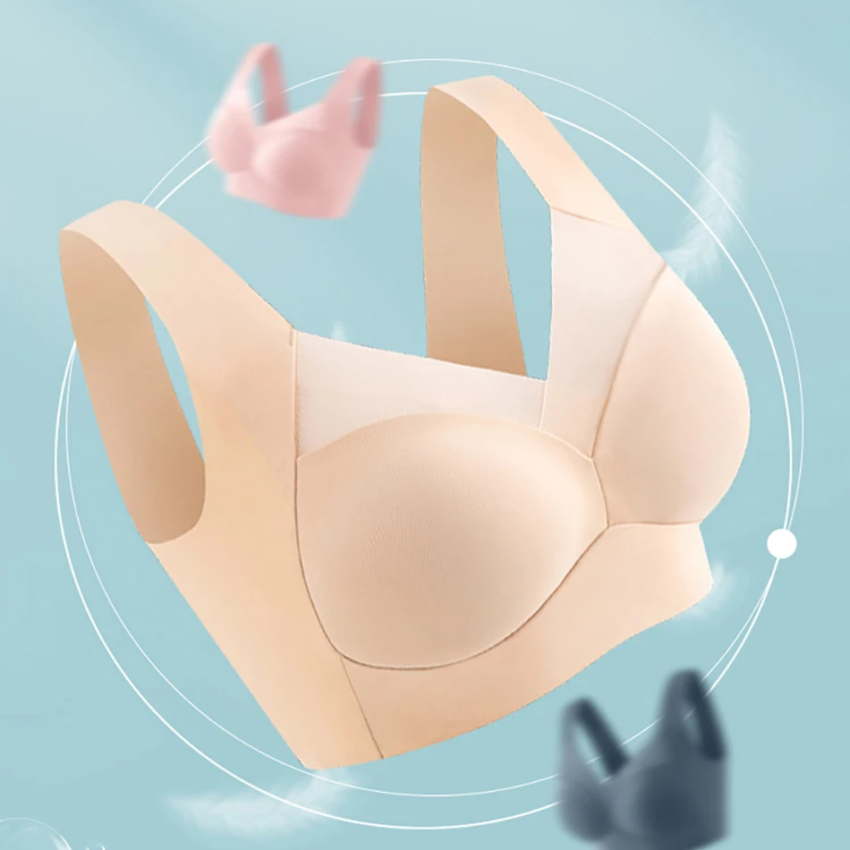 Ergonomic Women Plus Size Seamless Sports Bras Breathable Ice Silk No Underwire Built in Soft Padded Cups for Ultra Comfortable 2