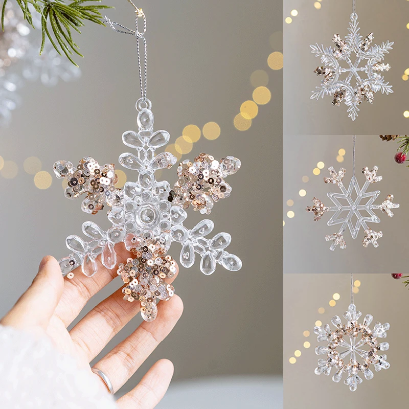 

Christmas Snowflake Flakes Pendant Glitter Deer Sequins Xtmas Tree Hanging Wedding Party Pendants Diy New Year Home Decoration
