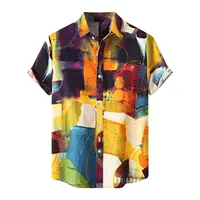 Designer Colorful Lattice Shirts For Men Summer Casual Colorblock Short Sleeve Shirts Blouses Comfortable Ethnic Hawaiian Shirt - Image 4