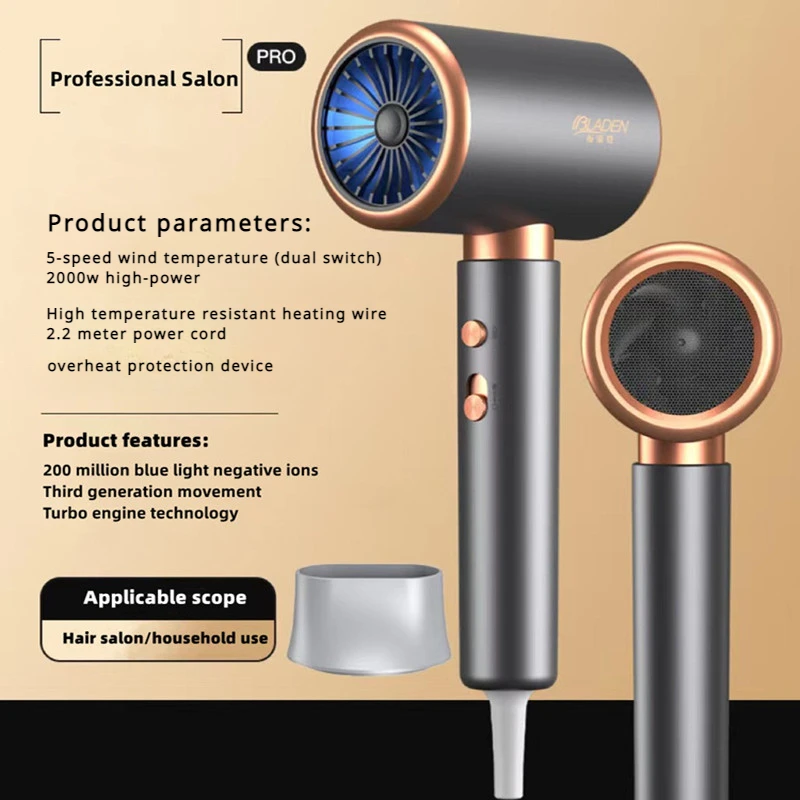 

Hair Dryer, 2000W High-Speed Electric Turbine Airflow, Constant Temperature And Quick Drying, Suitable For Home Salons.