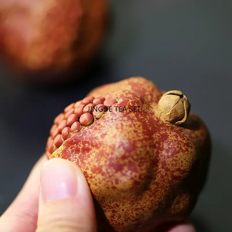 Yixing Purple Clay Tea Pet Accessories Pomegranate Simulation Fruit Sculpture Craft Chinese Tea Set Accessories