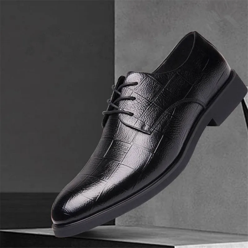 New genuine leather men's business formal leather shoes casual hundred high pointed toe work shoes