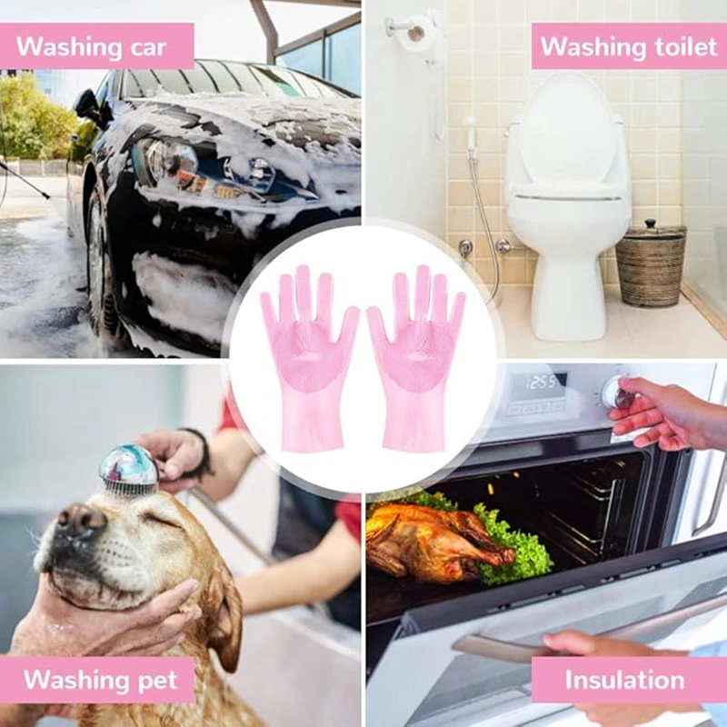 Dishwashing Cleaning Gloves Magic Silicone Rubber Brush Gloves for Household Kitchen Cleaning Pet Cars