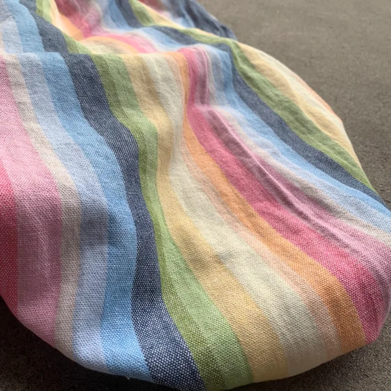 Colorful Woven Striped Linen Cotton Fabric for Dresses Pants High End Custom Spring Autumn Clothing Material Textured Premium - 6