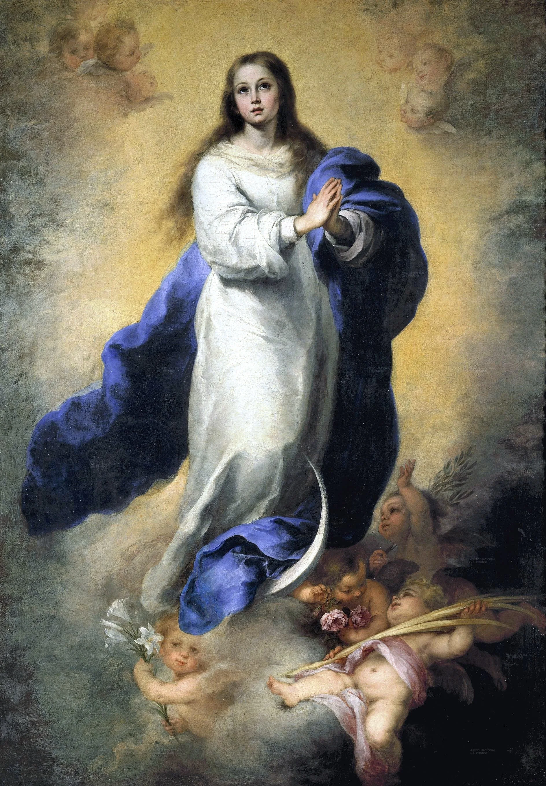 Madonna Immaculate of El Escorial & Angels Canvas Art Print - Religious Home Office Wall Decor