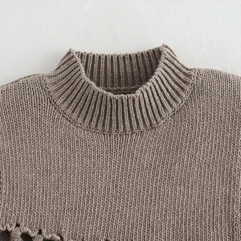 Chaleco de punto con borlas de calle para mujer, suéter de cuello medio alto, sin mangas, ajustado, camiseta sin mangas para mujer, primavera 2025, ropa de abrigo suave para mujer