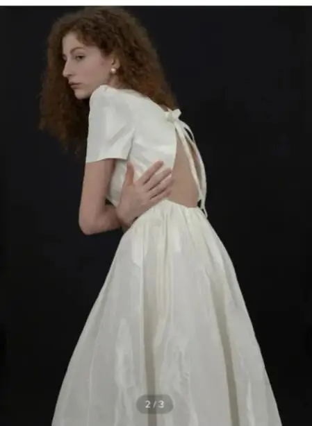 OLOEY Simple A Line Taffeta Wedding Dresses Korea Photoshoot Short Sleeves Bateau Neck Ankle Length Bridal Gowns Formal Party 4