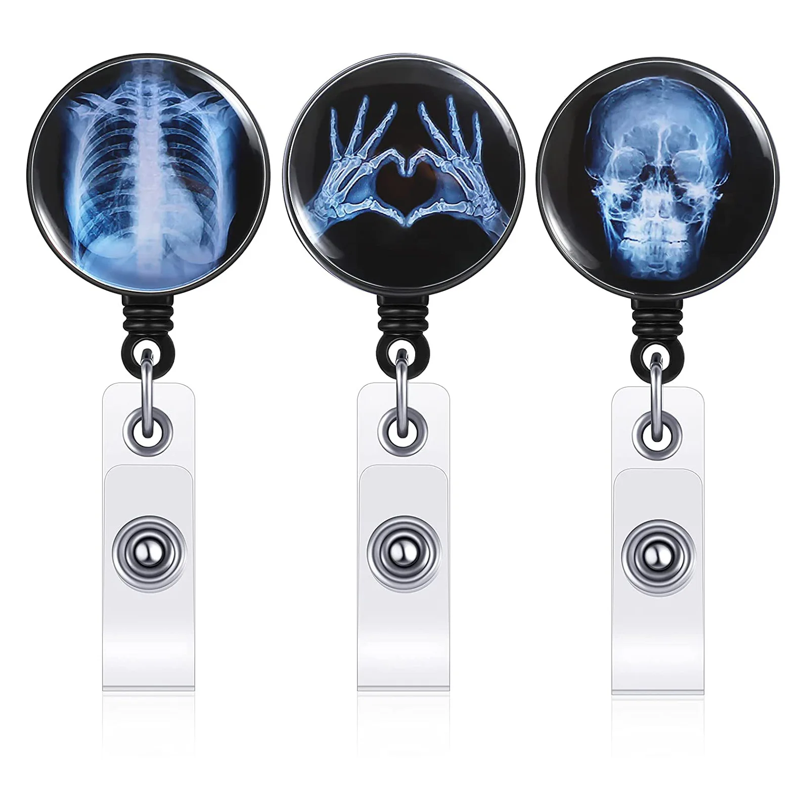 Creative Retractable X-Ray Badge Reel Radiology Badge Reel Holder Badge  Reel Nurse Doctor Student Card Reel Clip Office Supplies