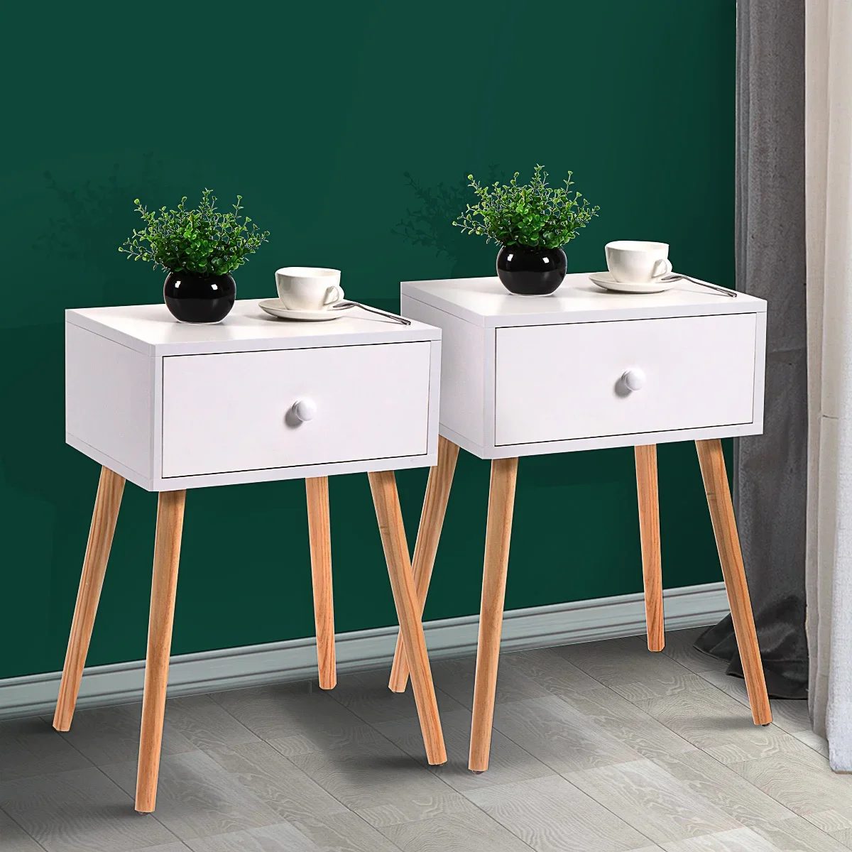 

Modern Set of 2 Wood Nightstands with Spacious Storage Drawers and Sturdy Solid Wood Legs, White and Brown End Tables for Stylis