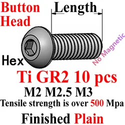10 - Pack Titanium Button Head Screws - Assorted Sizes - M3x6 Hex2.0 (TiGR2 10pcs Plain)