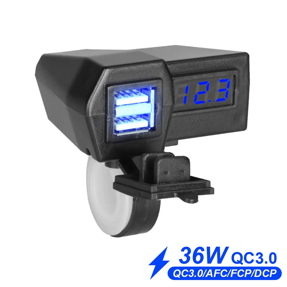 

5 в 3,0 А Быстрая зарядка два порта 12-24 В разветвитель с вольтметром водонепроницаемая крышка мотоциклетные USB зарядные устройства с предохранителем 25А