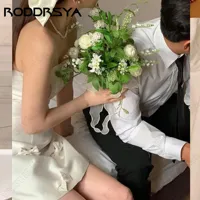 RODDRSYA Satin Mini Wedding Dresses A-Line Strapless Sleeveless Simple Bride Gowns Knee Length Bow 웨딩드레스 Zipper Custom Made 2