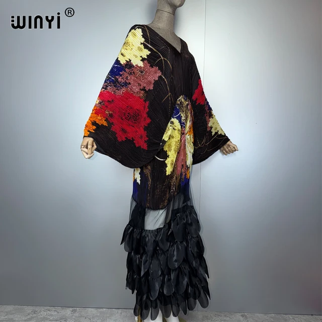 WINYI Pleated Elastic Loose Dress Beach Cover Up Abaya Dubai Luxury Party Dress Fashion Evening Dress Abaya Muslim Woman Kaftan 3