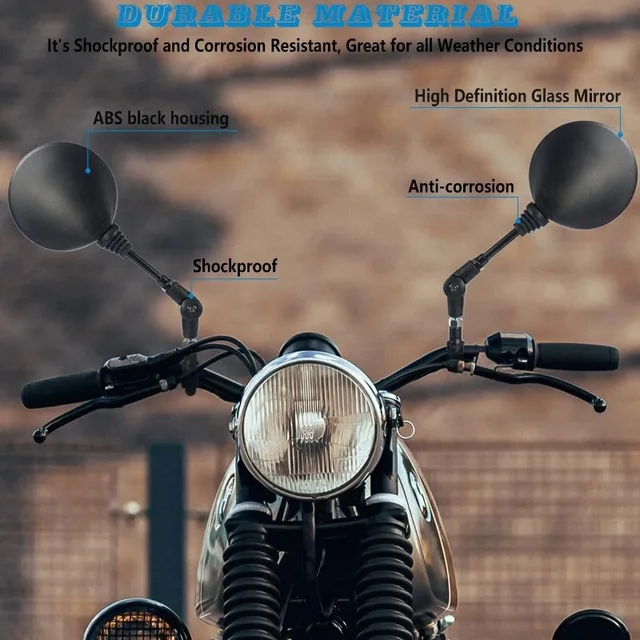 1 Pair of Motorcycle Rearview Mirror Round Foldable M8 M10 for Street Bikes Sport Bikes Scooters Cruisers ATV Motorcycles
