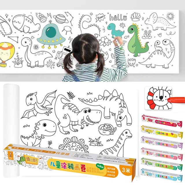 Large Coloring Paper Roll Sticky Drawing Paper Roll Gifts Children Graffiti  Roll Dinosaur