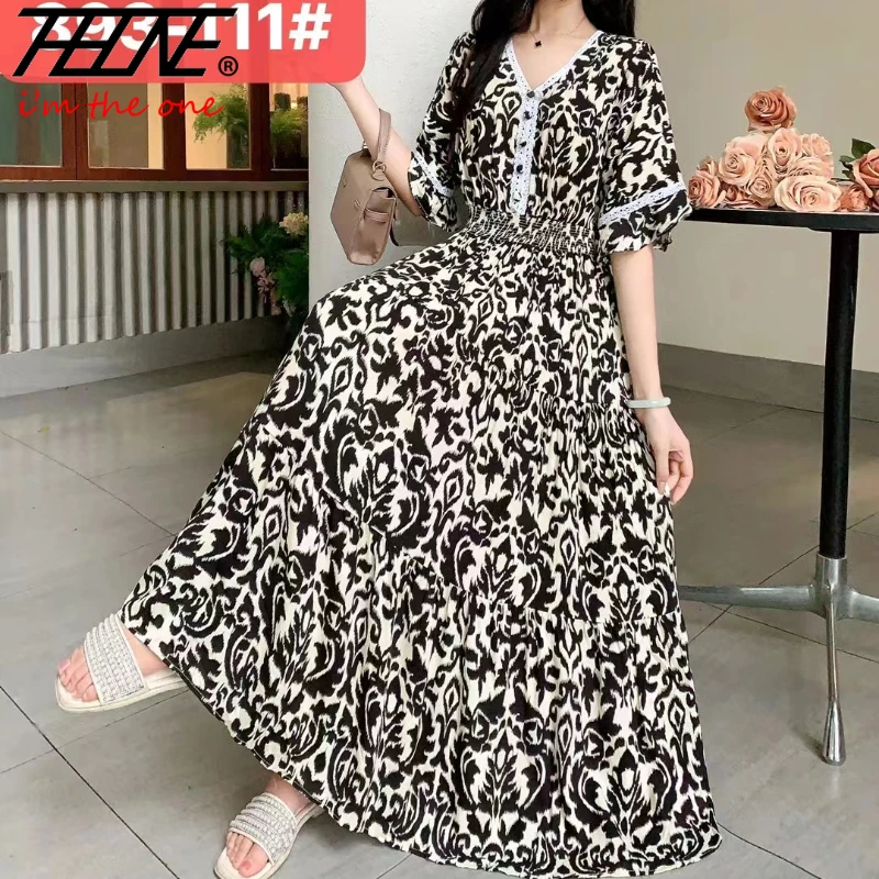 

THHONE Dresses for Women 2024 Vestidos Robe Maxi Long Indian Casual Beach Korean Floral Cotton Linen Summer Bohemian Dresses