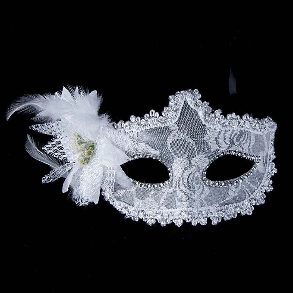 Fashion Side Flower Masquerade Mask Half Face Feather Eye Mask Sexy Lace Mardi Gras Mask Venetian Party
