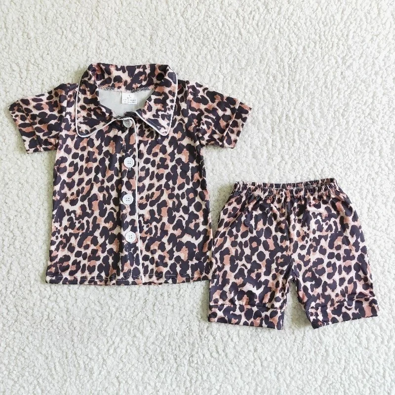 Wholesale Summer Children Leopard Nightclothes Clothing Baby Girl Sleepwear Clothes Cardigan Set Shorts Infant Pajamas Outfit children's clothing sets expensive