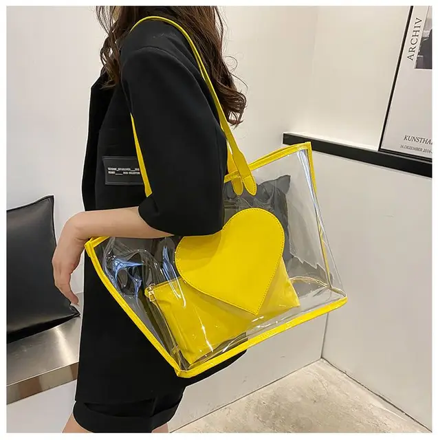 BRIMISKY Semi Transparent Jelly Bag For Women,Lady Fashion Lovely Bag,Clear Bag Stadium Approved, Semi Transparent-black-large