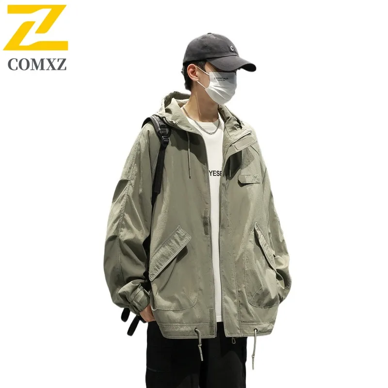 COMXZ Urban Adventure Luxury Mens Jacket  Outdoor Windproof Durable Motorcycle Coat Fashion Hooded Comfortable Autumn Clothing