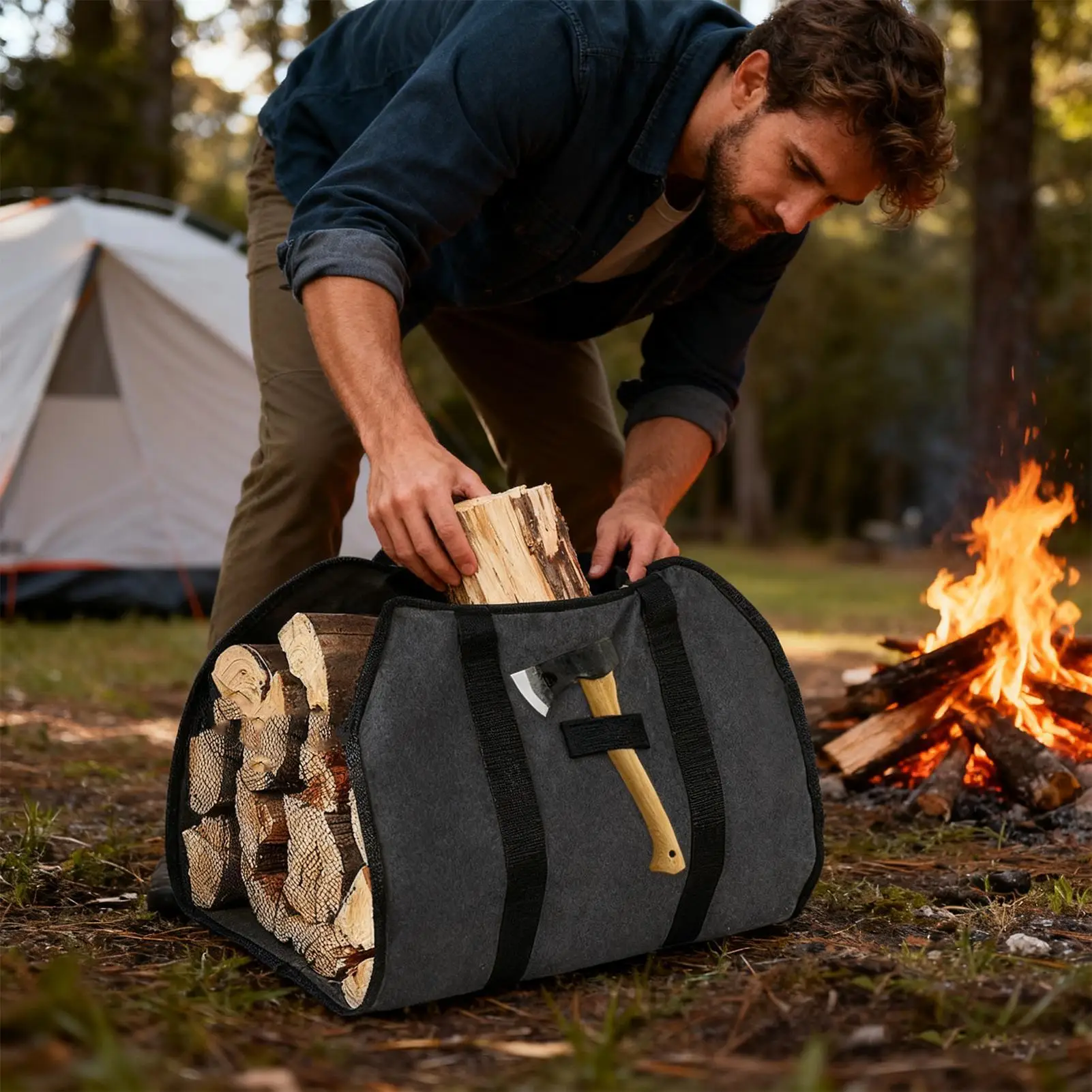 Wood Carrier For Firewood Large Portable Tote Waterproof Wood Tote Firewood Carrying Bag For Indoor Outdoor Camping Campfire