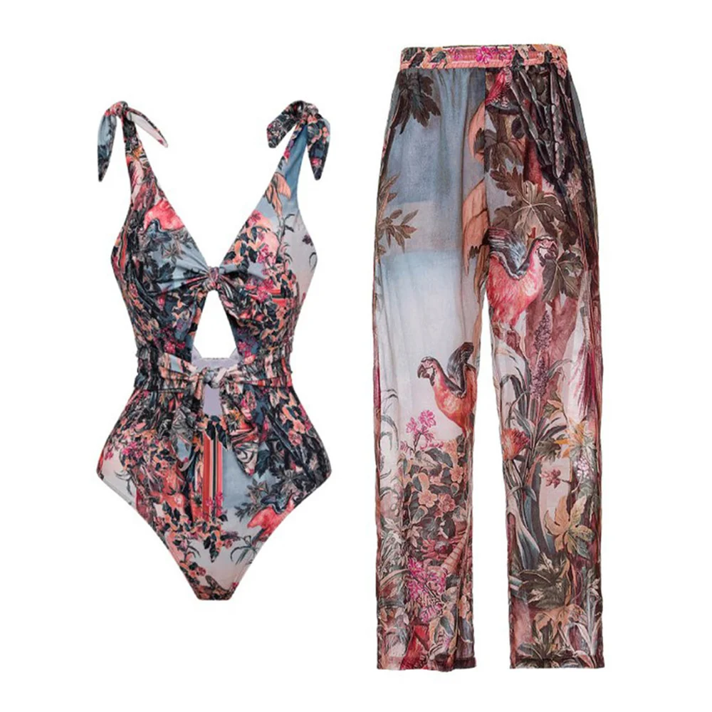Traje de baño Retro para mujer, bañador de una pieza con estampado de ...