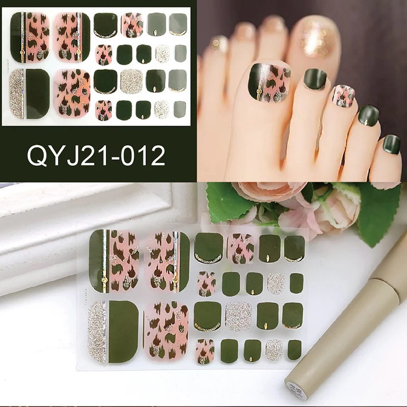 

22Tips Toenail Sticker Adhesive Toenail Art Polish Tips Full Nail Wraps DIY Manicure 3D Glitter Foil Nail Decal Toenail Sticker