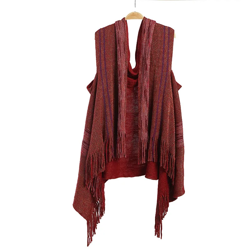 Autumn Winter Imitation Cashmere Tassel Shawl Scarf Women Dual-use Cardigan Fashion Street Poncho Lady Capes Red Cloaks 5 colors autumn women shawl capes striped plaid poncho faux fur out street wear triangle thick warm o neck pullover overcoat