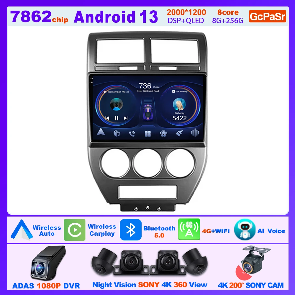 Carplay Autoradio Android Per Jeep Compass 1 Mk/Compass Patriot 2006 - 2010 Multimedia Center 4G Wifi Bluetooth Touch Display