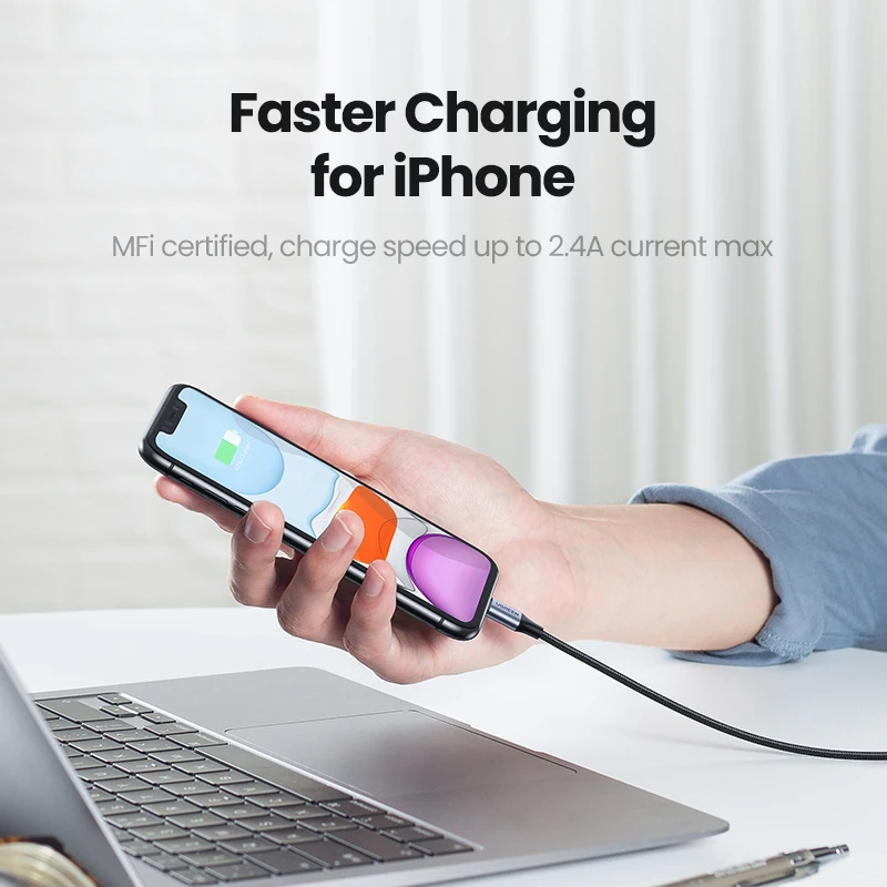UGREEN Durable Braided Lightning Charging Cable – Multiple Lengths Available